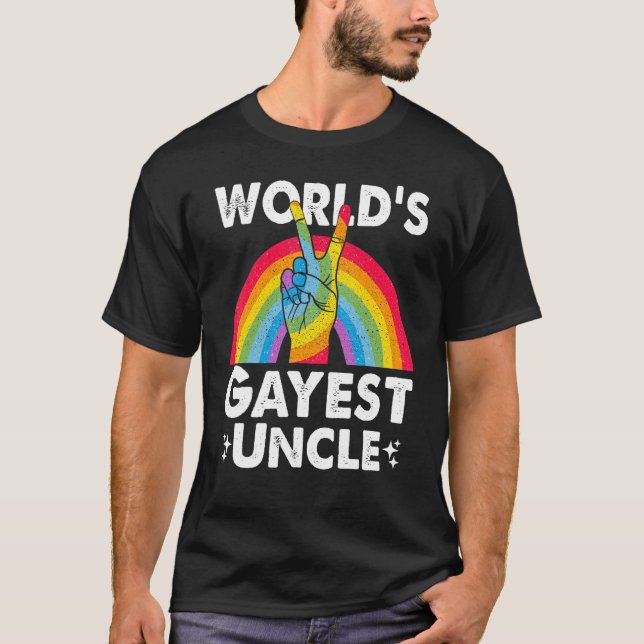 Worlds Gayest Uncle Proud Papa Gay Pride Month Rai T-Shirt (Front)