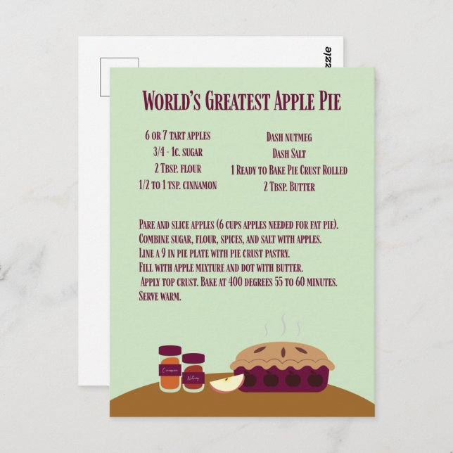 World's Greatest Apple Pie Recipe Postcard (Front/Back)