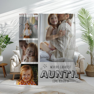 Worlds Greatest Auntie Trendy Photo Strip Fleece Blanket