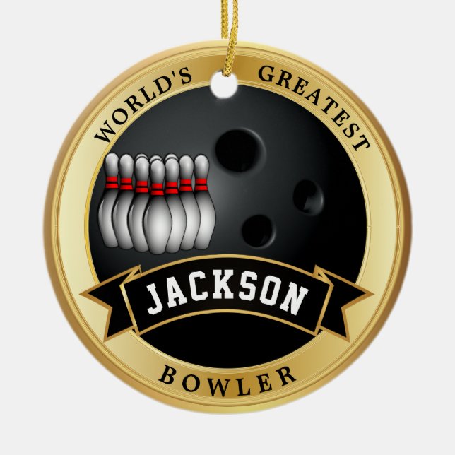 World's Greatest Bowler Ceramic Tree Decoration (Front)