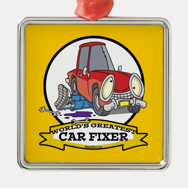 WORLDS GREATEST CAR FIXER CARTOON METAL TREE DECORATION (Front)