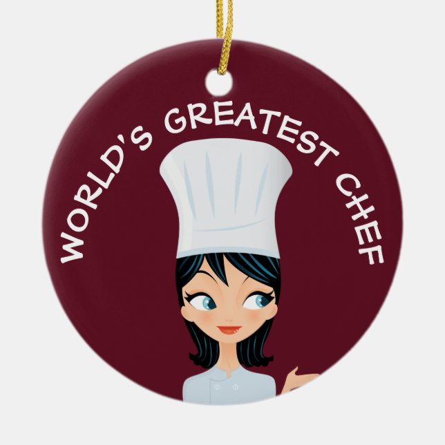 World's Greatest Chef Female Ceramic Ornament (Front)