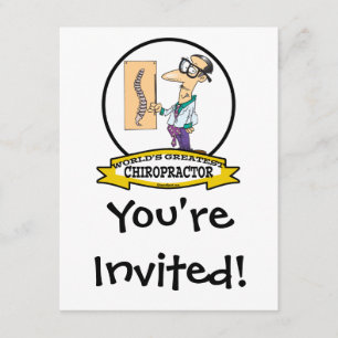 WORLDS GREATEST CHIROPRACTOR MEN CARTOON INVITATION