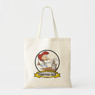 WORLDS GREATEST COMPUTER TECH WOMEN CARTOON TOTE BAG