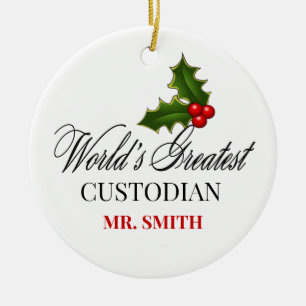 World's Greatest Custodian Ceramic Tree Decoration