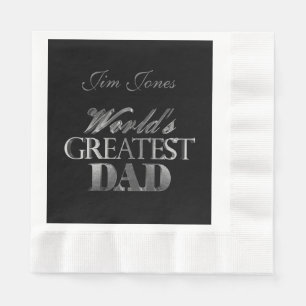 World's Greatest Dad Elegant Black Silver Grey Napkin