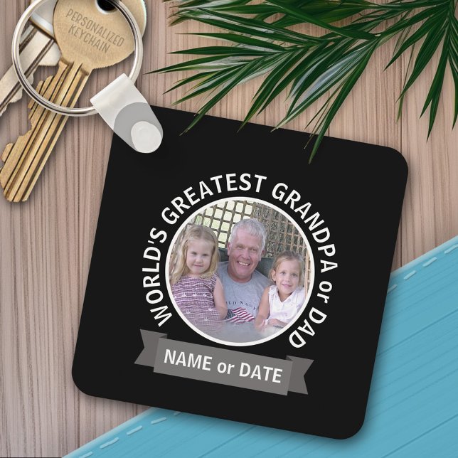 World's Greatest Dad Grandpa Custom Photo Template Key Ring (Personalized keychain - add a photo and name)