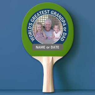 World's Greatest Dad Grandpa Photo green navy Ping Pong Paddle
