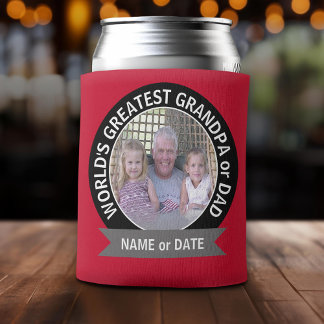World's Greatest Dad Grandpa Photo red black Can Cooler
