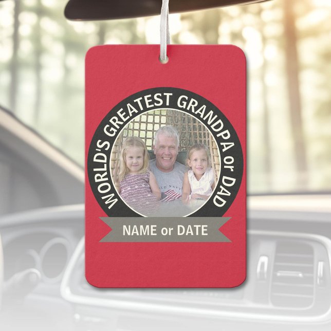 World's Greatest Dad Grandpa Photo red black Car Air Freshener (Custom Air Freshener)