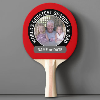 World's Greatest Dad Grandpa Photo red black Ping Pong Paddle
