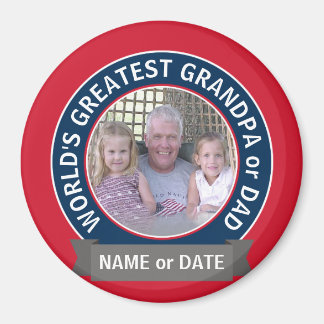 World's Greatest Dad Grandpa Photo red white blue Magnet