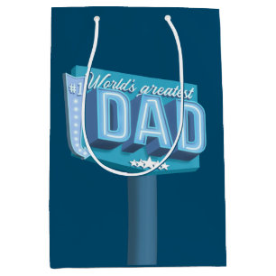 Worlds Greatest Dad neon sign Medium Gift Bag