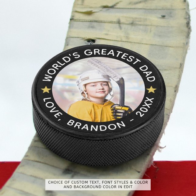 World's Greatest Dad Photo Personalised Your Colou Hockey Puck (Creator Uploaded)