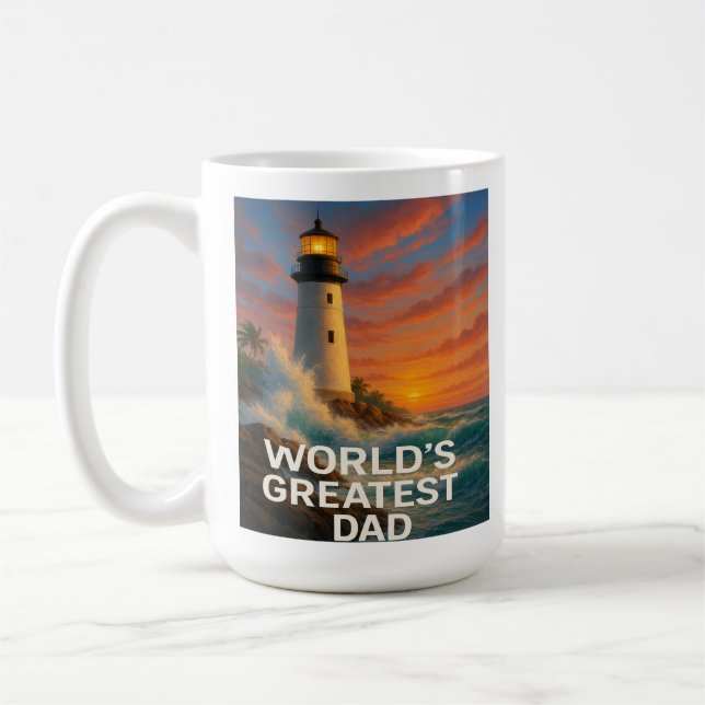 World's Greatest Dad – Stormwatch Lighthouse  Coffee Mug (Left)