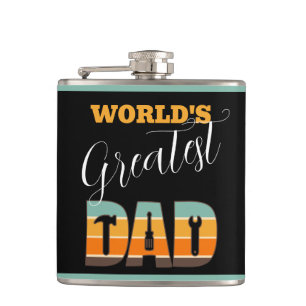 Worlds Greatest Dad - Tools - Retro Sunset  Hip Flask