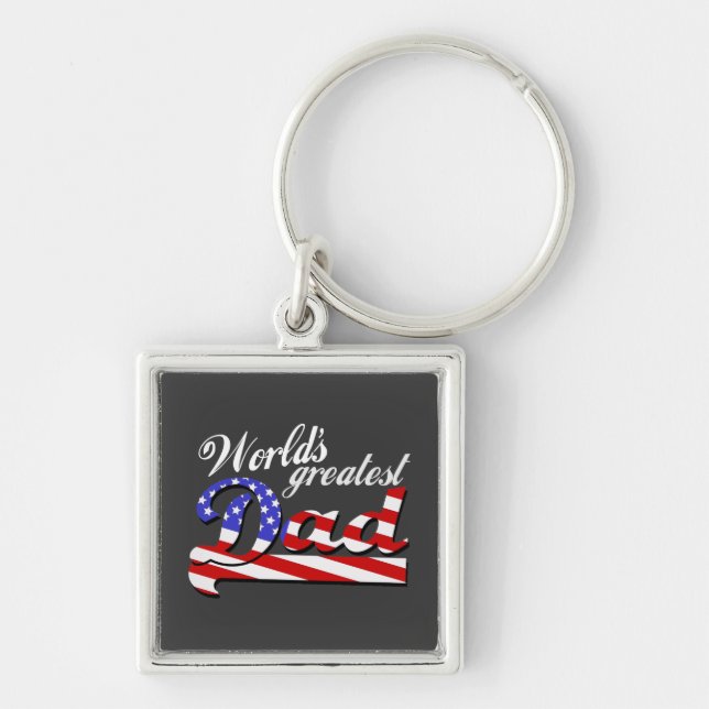 Worlds greatest dad with American flag - Dark Key Ring (Front)