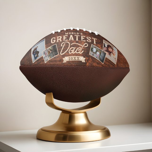 World's Greatest Dad Woodgrain Eight Photo Collage Football (World's Greatest Dad Woodgrain Eight Photo Collage Football)
