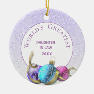 World's Greatest Daughter In law Purple Christmas Ceramic Tree Decoration