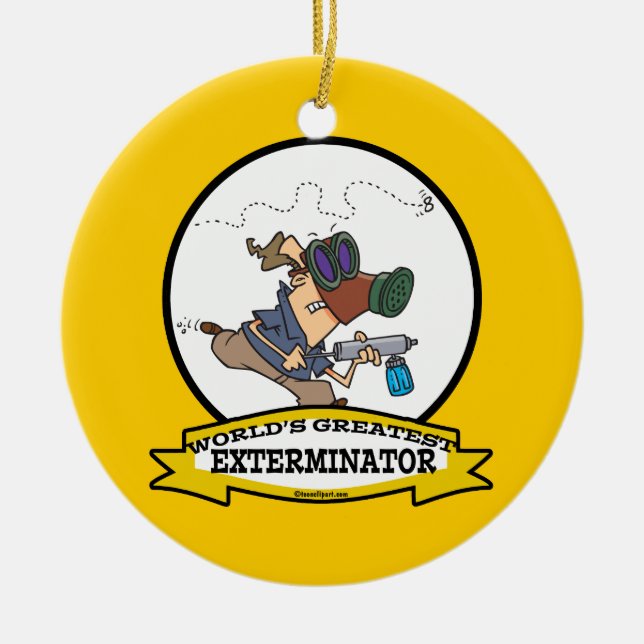 WORLDS GREATEST EXTERMINATOR MEN CARTOON CERAMIC TREE DECORATION (Front)