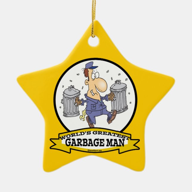 WORLDS GREATEST GARBAGE MAN CARTOON CERAMIC TREE DECORATION (Front)