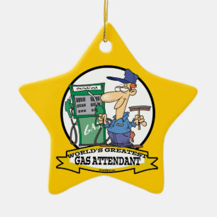 WORLDS GREATEST GAS ATTENDANT II CARTOON CERAMIC TREE DECORATION