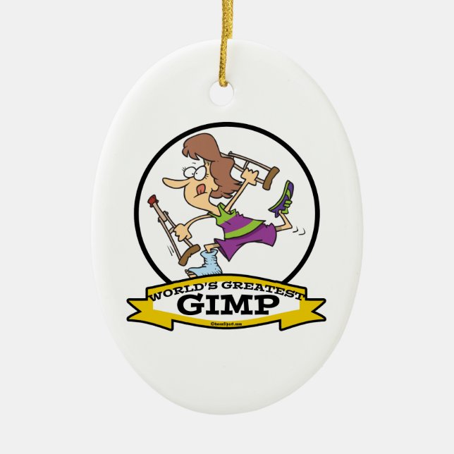 WORLDS GREATEST GIMP WOMEN CARTOON CERAMIC TREE DECORATION (Front)