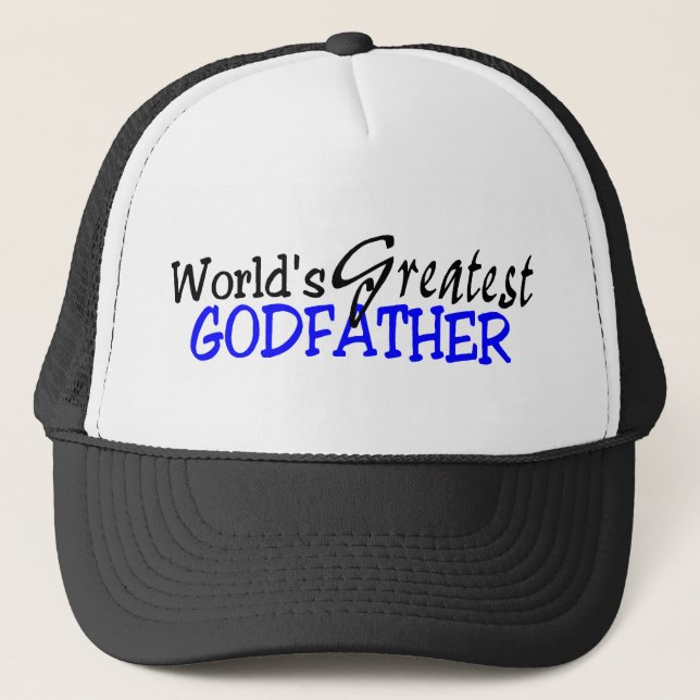 Worlds Greatest Godfather Blue Black Trucker Hat (Front)