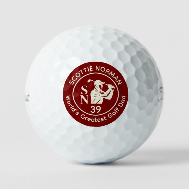 'World's Greatest Golf Dad' dark-red LOGO Golf Balls (Front)