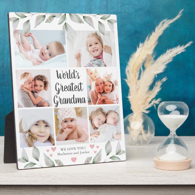 WORLD'S GREATEST GRANDMA 7 Photo Collage Greenery Plaque (Side)
