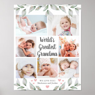 WORLD'S GREATEST GRANDMA 7 Photo Collage Greenery Poster