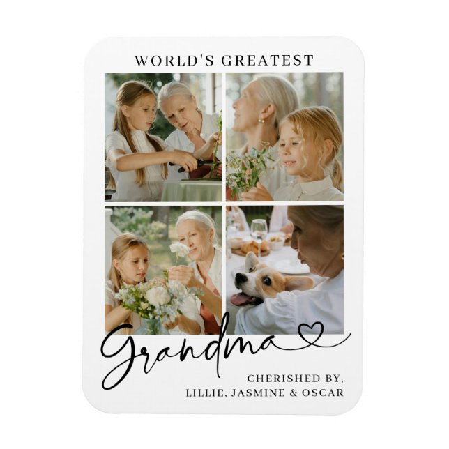 World's Greatest Grandma Photo Collage Script Magnet (Vertical)