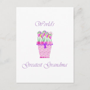 world's greatest grandma (pink flowers) postcard