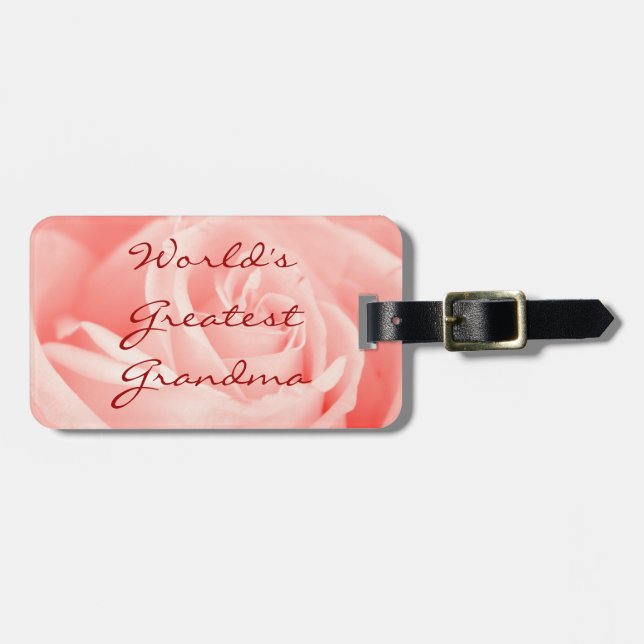 World's Greatest Grandma Pink Rose Luggage Tag (Front Horizontal)