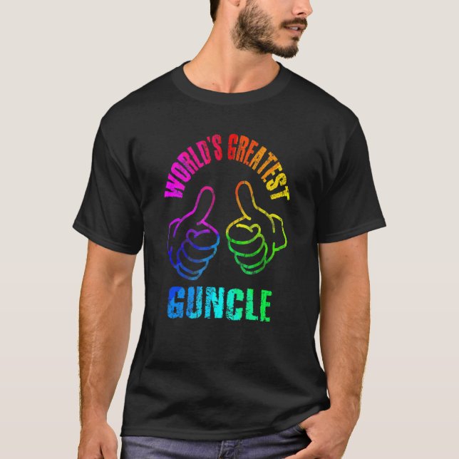 World's Greatest Guncle Rainbow Colours DISTRESSED T-Shirt (Front)