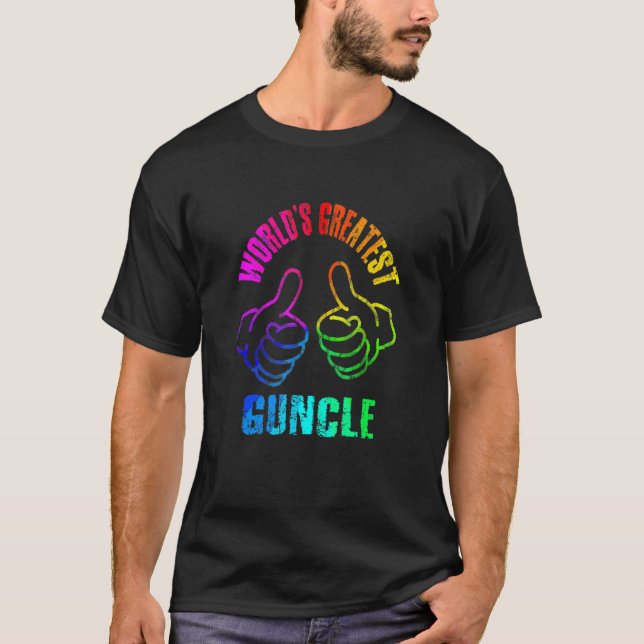 World's Greatest Guncle Rainbow Colours DISTRESSED T-Shirt (Front)