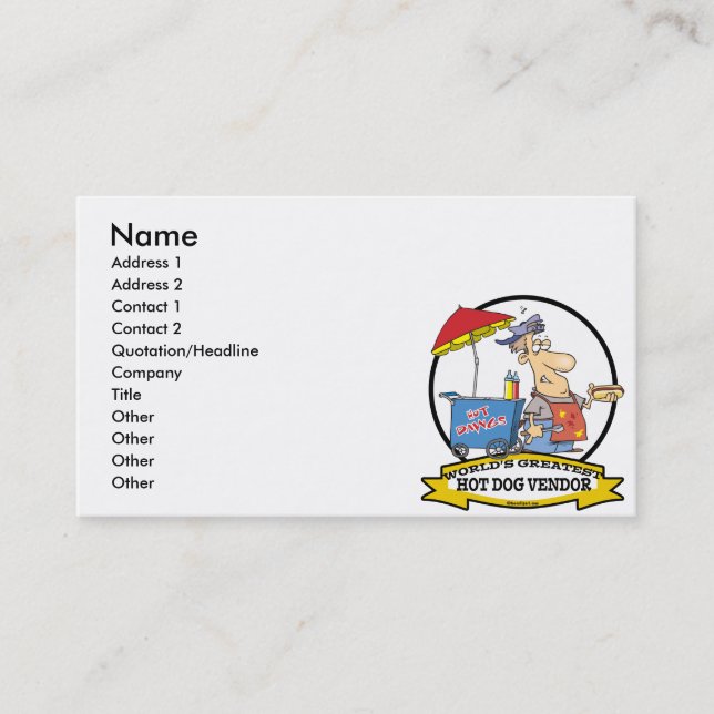 WORLDS GREATEST HOT DOG VENDOR MEN CARTOON BUSINESS CARD (Front)