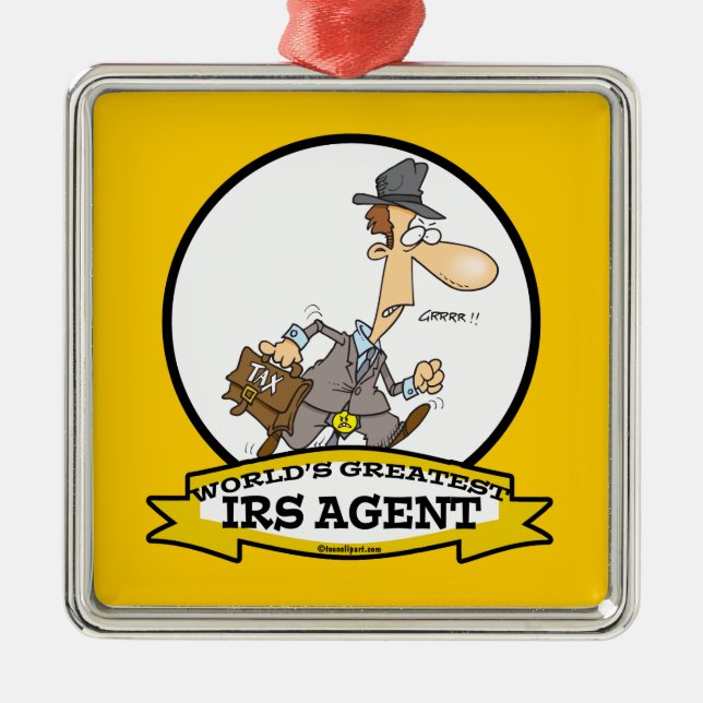 WORLDS GREATEST IRS AGENT CARTOON METAL TREE DECORATION (Front)