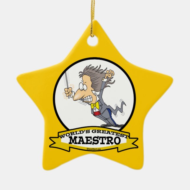 WORLDS GREATEST MAESTRO MEN CARTOON CERAMIC TREE DECORATION (Front)