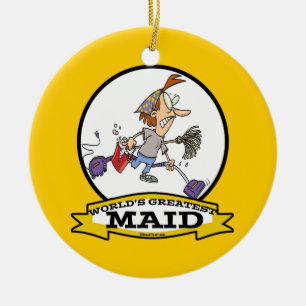 WORLDS GREATEST MAID WOMEN CARTOON CERAMIC TREE DECORATION