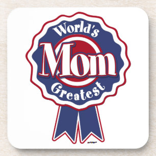 Worlds Greatest Mom Blue Ribbon Coaster