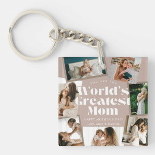 World's Greatest Mom Bold Retro 7 Photo Collage Key Ring