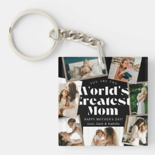 World's Greatest Mom Bold Retro 7 Photo Collage Key Ring