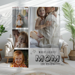 Worlds Greatest Mom Trendy Photo Strip Fleece Blanket