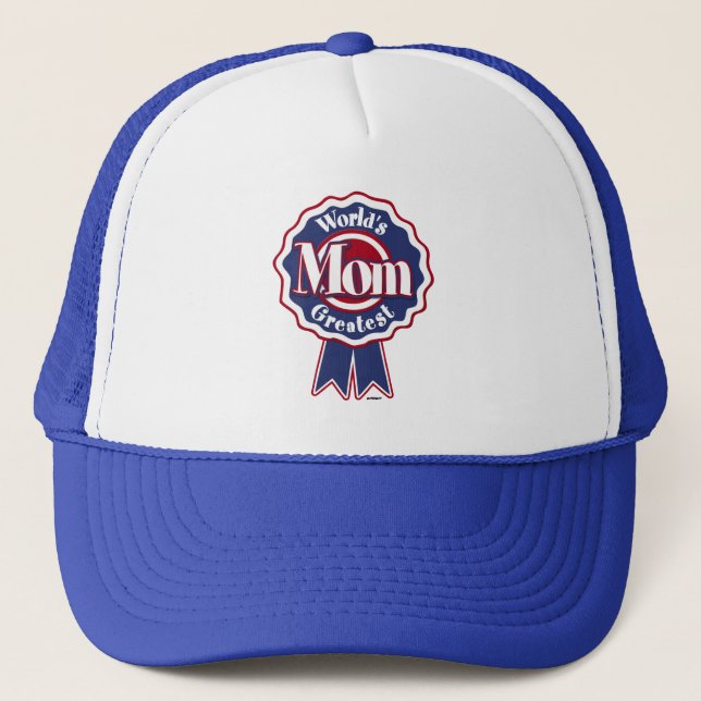 Worlds Greatest Mum Blue Ribbon Trucker Hat (Front)