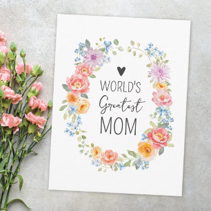 World's Greatest Mum Colourful Floral Mother's Day Postcard