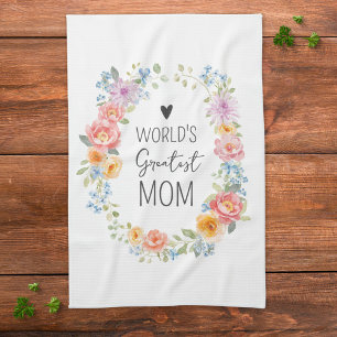 World's Greatest Mum Colourful Floral Mother's Day Tea Towel