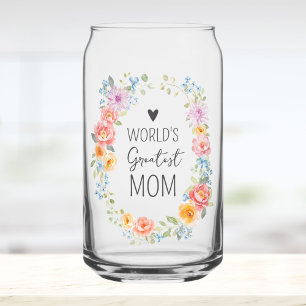 World's Greatest Mum Custom Quote Colourful Floral Can Glass