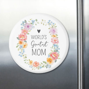 World's Greatest Mum Custom Quote Colourful Floral Magnet