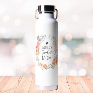 World's Greatest Mum Custom Quote Colourful Floral Water Bottle
